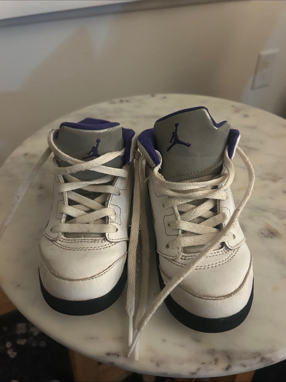 Jordan Kids White and Purple High-Top Sneakers